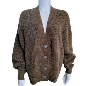A New Day Womens Large Brown Marled Shaker Knit Button Front Cardigan Sweater